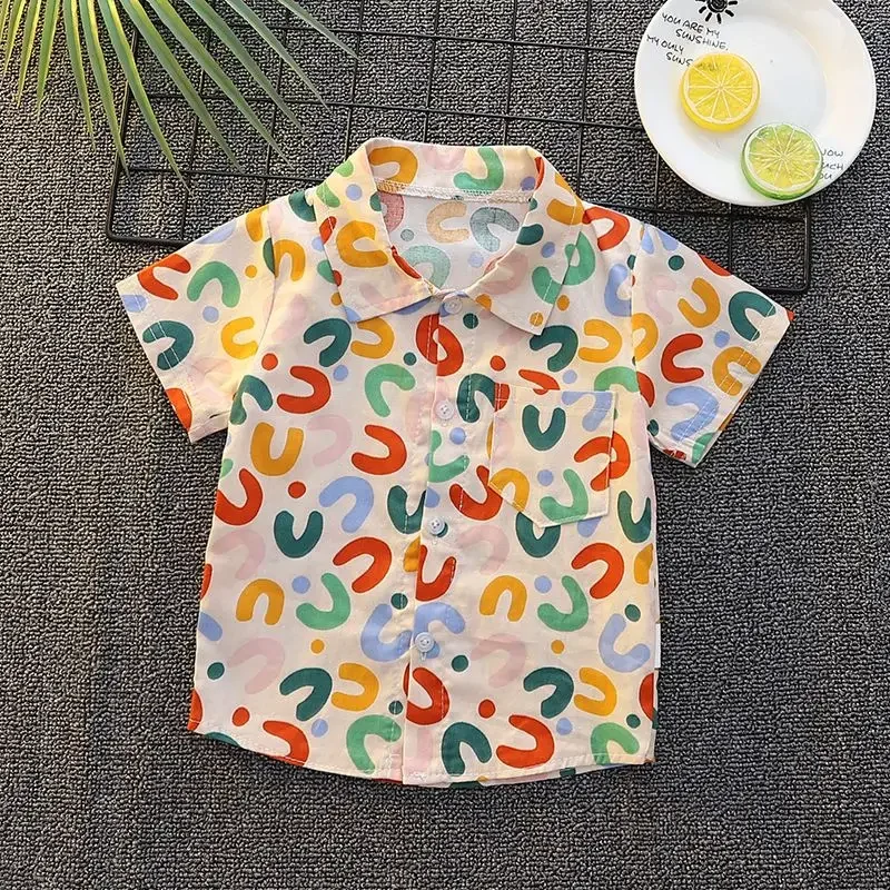 HoneyCherry Summer Boy's Cartoon Short-sleeved Shirt New Casual Shirt Boys Clothes
