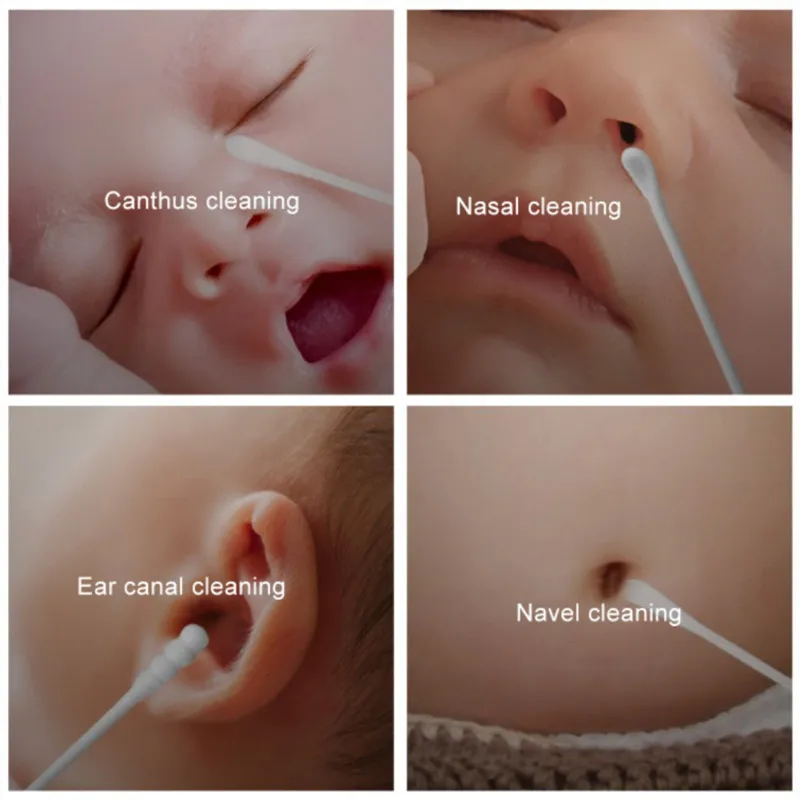 200pcs Baby Cotton Swab Newborn Disposable Ear Nose Scoop Double Degreased Cotton Tip Fluorescent Agent Free Baby Swab