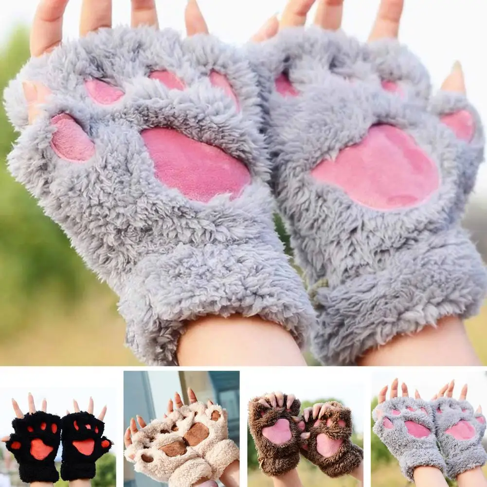 

1 Pair Women's Gloves Plush Cat Paw Claw Gloves Cozy Cute Warm Comfortable Non-Slip Gloves Office Riding Accessories