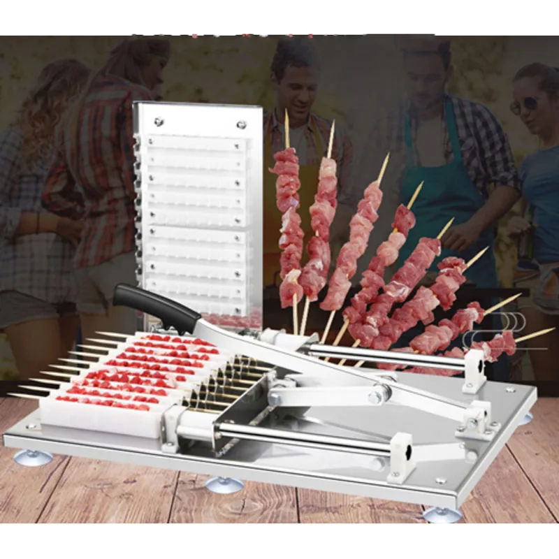 Manual Satay Skewer Machine BBQ Stainless Steel Mutton Kebab Lamb Skewer Tools Doner Kebab Meat Wear String Machine 3