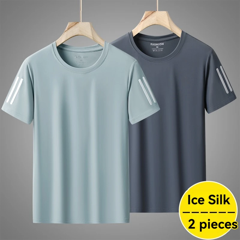 High Quality Ice Silk Thin Men's Casual Breathable Short Sleeved T-shirt Summer Sweat Absorbing Quick Drying Sports Running Top 5