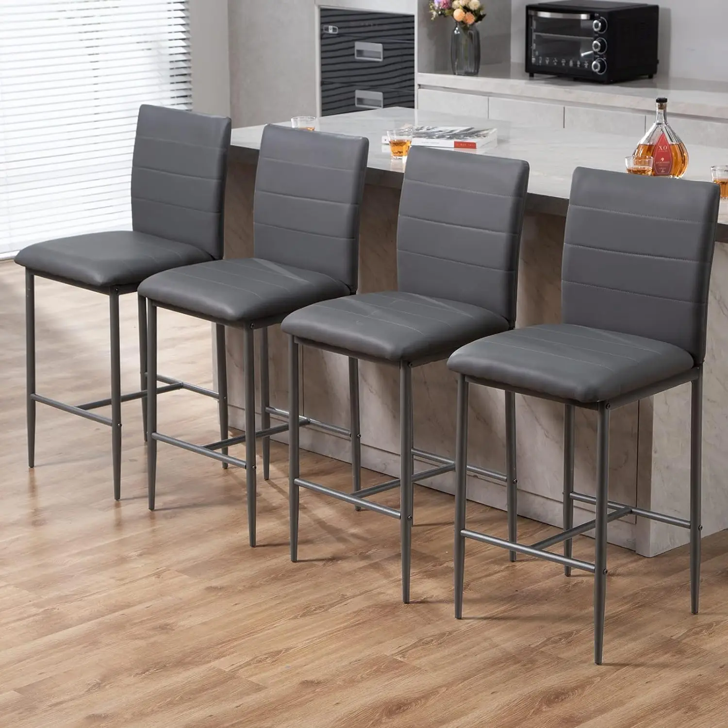 

Counter Height Stools Set of 4 - Modern PU Leather Bar Stools Barstools for Kitchen Island - High Dining Room Chairs with Back,