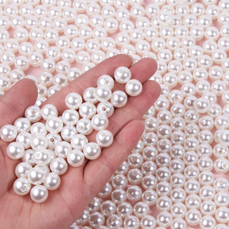 50–500 Stück elfenbeinfarbene gefälschte Perlen, lose Acrylperlen mit Loch für Armband, Halskette, DIY, Ohrringe, Vasenfüller, Schmuckherstellung, Dekor