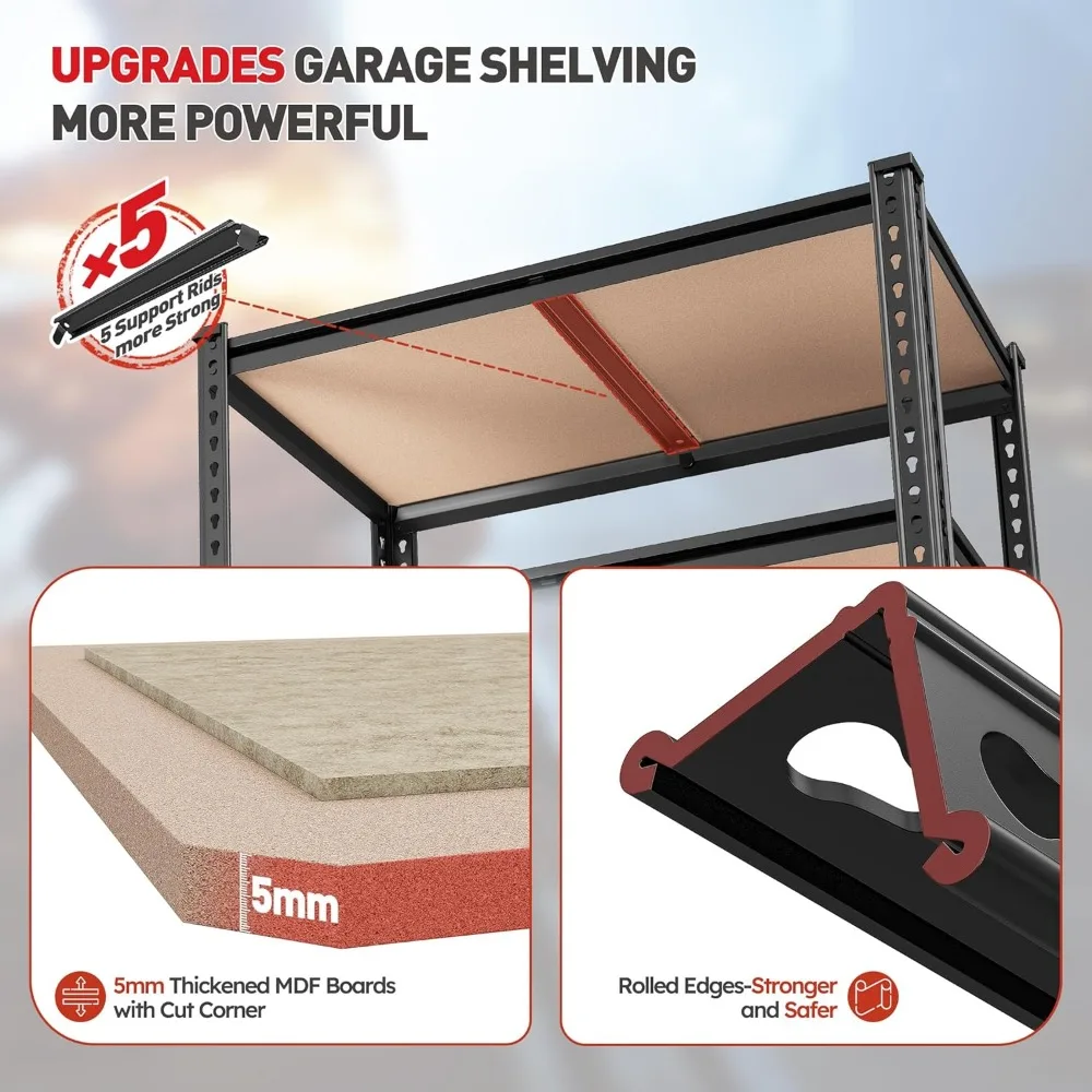 35.55"W x 72"H x 16"D Storage Shelves 72"H Garage Shelving Heavy Duty 2020LBS 5 Tier Adjustable Metal Shelving Unit 5