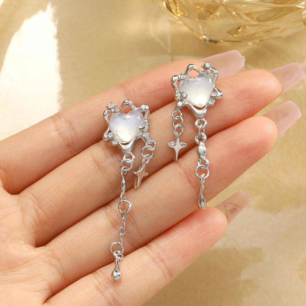 Irregular Heart Tassel Star Earrings Gothic Personality Y2K Drop Earrings Accessories Trendy Jewelry Gifts For Girl Women