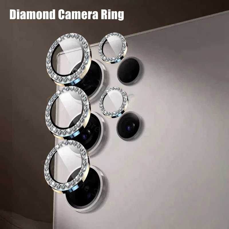 Bling Diamond Glass Camera Lens Protector with Ring Cap Locator