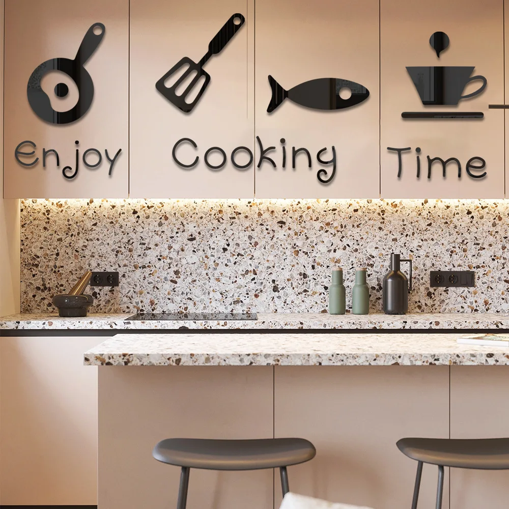 3d three-dimensional acrylic mirror wall paste kitchen home cabinet decoration self-adhesive modern fashion house decoration