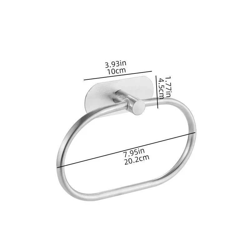 silver Towel Ring Hanger Stainless Steel Heavy Duty Hand Towel Round Base wall Holder Self Adhesive No Drill storage Rack Modern