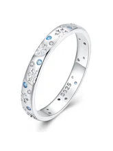  WOSTU Real 925 Sterling Silver Snowflower Blue White Zircon Band Rings For Women Girl Snow & Ice Ring Winter Jewelry Xmas Gift 