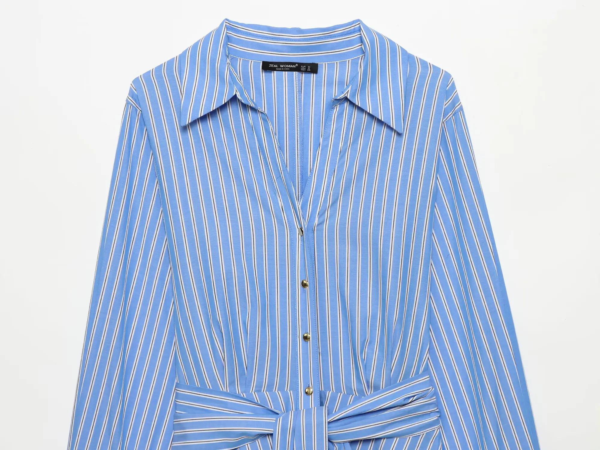 HH Neues Damen Frühlingsmode Langarm-Kleid mit Revers, einfarbig, gestreift, im Hemdstil, lässig, vielseitig, für den Arbeitsweg – Detail 4