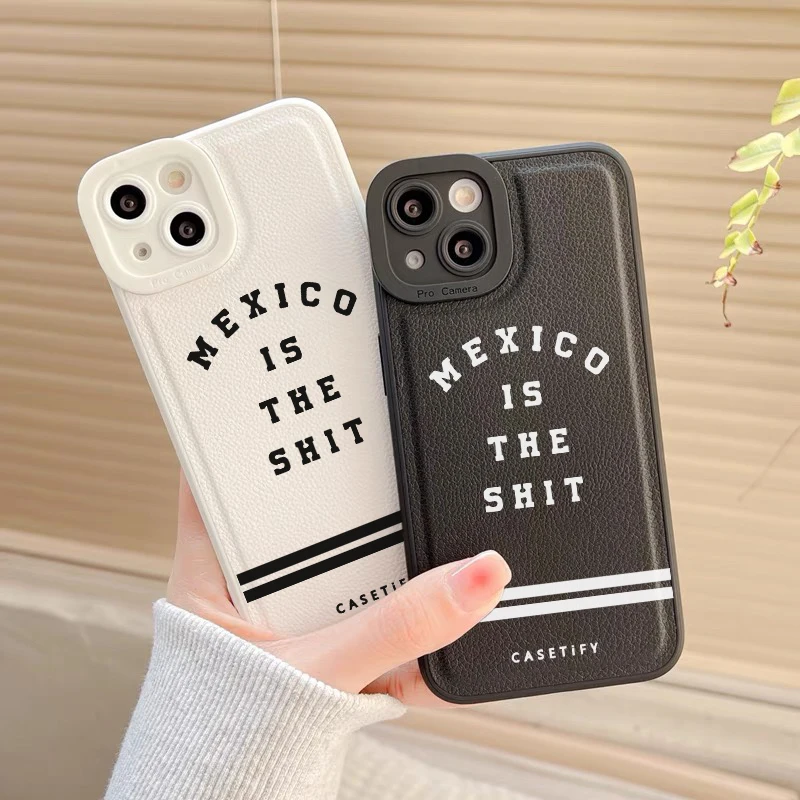 Simplicity Lens Protection Street Trend Text Culture Icon Custodia Per Telefono In Pelle Di Agnello Per Iphone11 12 13 14 Pro Xr Xsmax 8Plus Se Cover