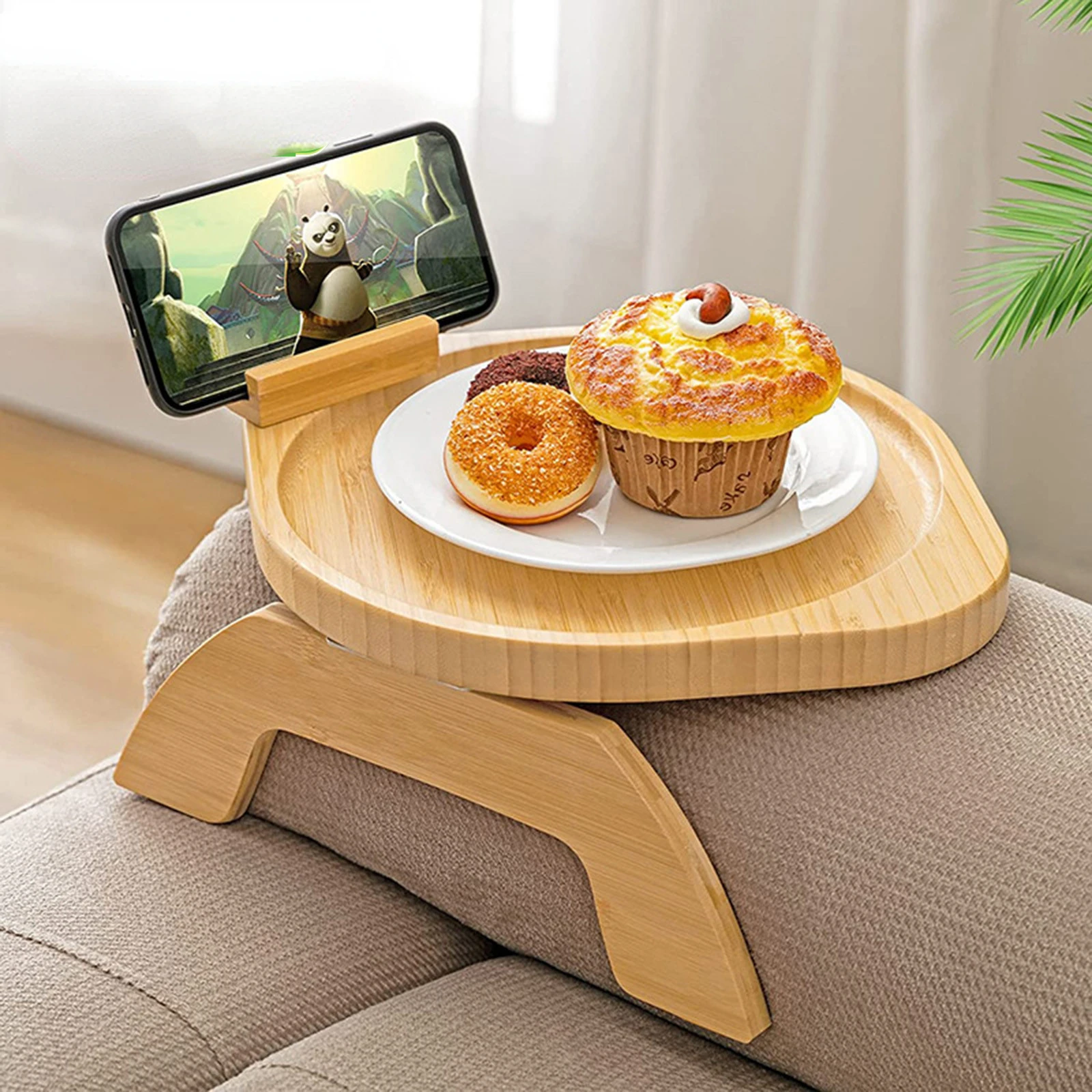 

Armrest Clip-on Tray Bamboo Sofa Tray Table Remote Control Coffee Snack Trays Folding Bamboo Sofa Practical Snack Tray