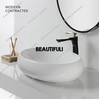 อ่างล้างหน้าทรงรีแบบตั้งโต๊ะ RR อ่างล้างหน้าเซรามิก อ่างล้างหน้าสำหรับระเบียง อ่างล้างหน้าทรงแคบสำหรับตกแต่งบ้าน 4