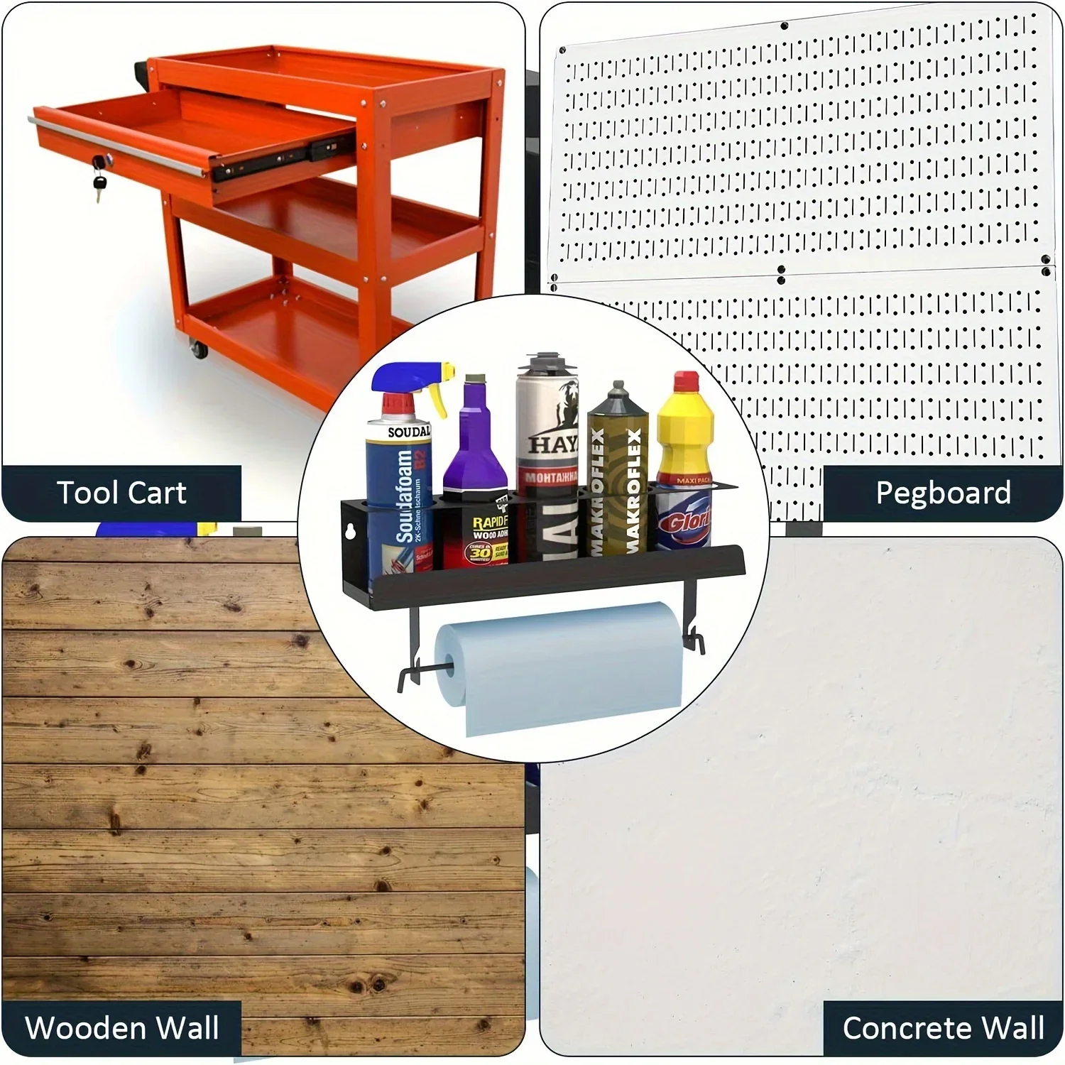 Spray Can/Paper Shelves Towel Holder Paint Bottle Storage Rack,Steel Wall Mount Shelf Tool Garage Organizer Tray Garage