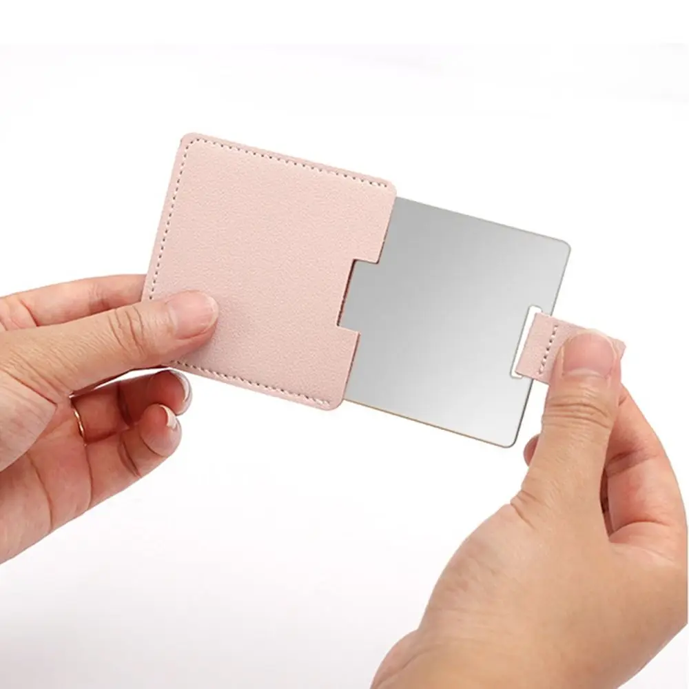 Makeup Mirror Beauty PU Protective Cover Compact Pocket Mirror Stainless Steel Mirror