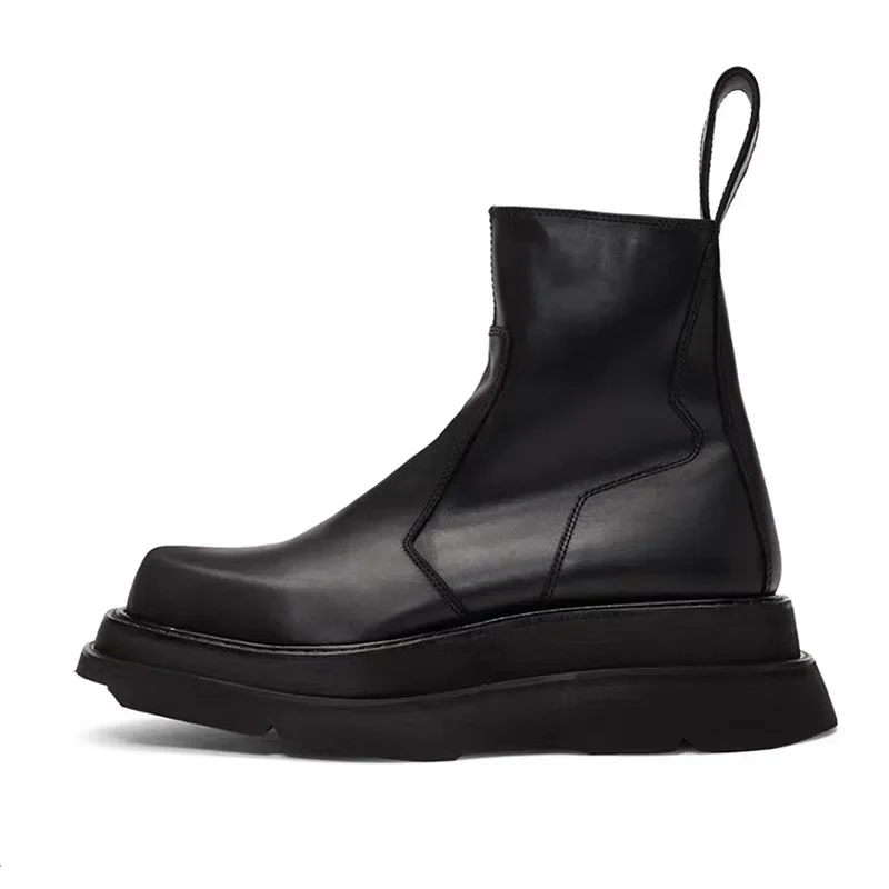 

Luxury Design Men Chelsea Boots Genuine Leather Thick Sole Heightened Outdoor Work Shoes Street Ankle Motorcycle Boots 6C