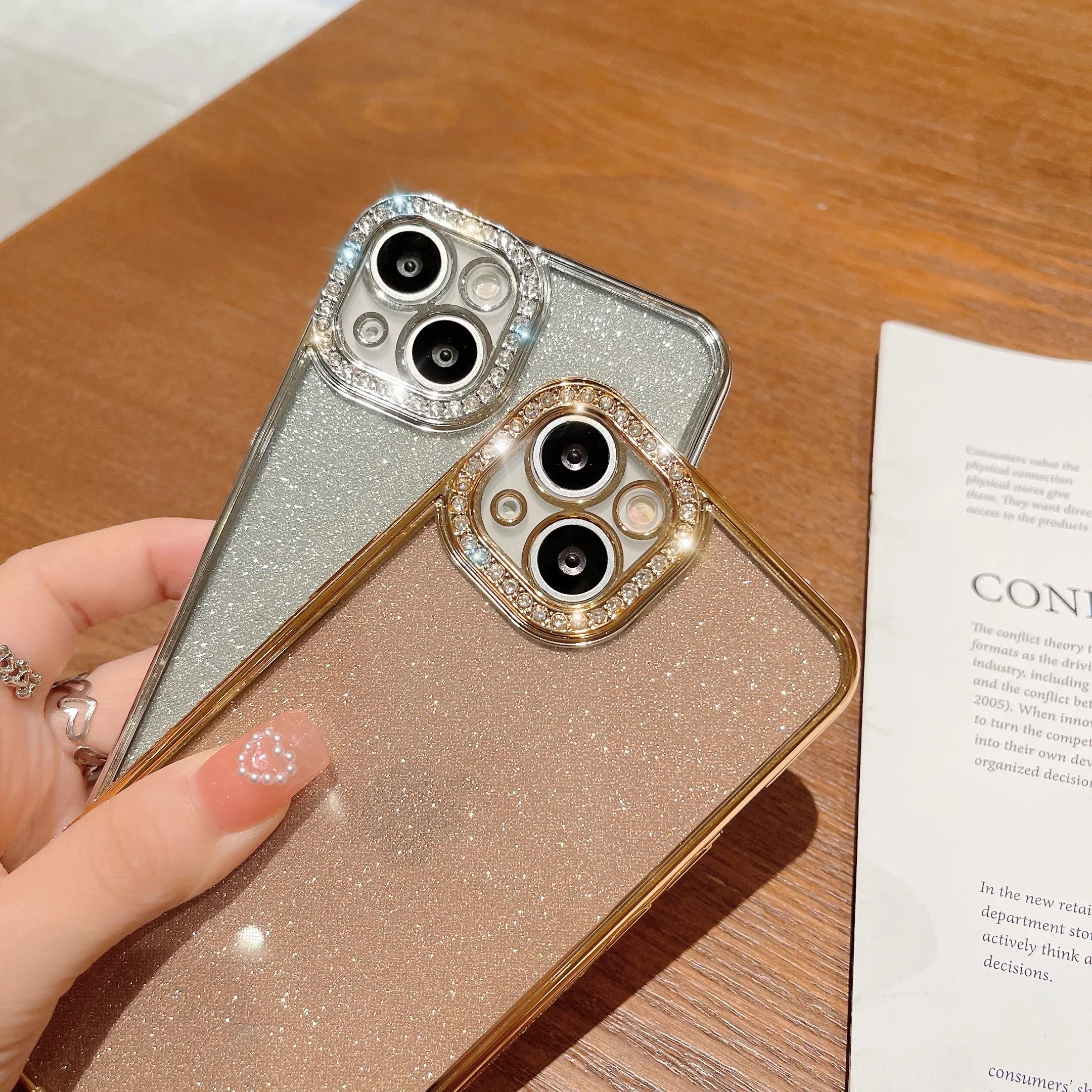 Phone Case iPhone Case Luxury Glitter Glitter Rhinestone Plated Diamond Phone Case For iPhone 15 14 13 11 12 Pro Max 7 8 Plus Bumper Case