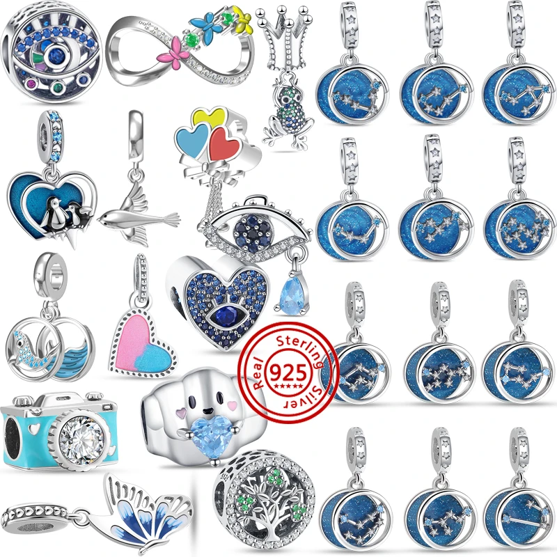 925 Argento Pinguini Antartico Oceano Balena Cielo Farfalla Nuvole Fascino Blu Fit Braccialetto Pandora Originale Perline Fai Da Te Gioielleria Raffin