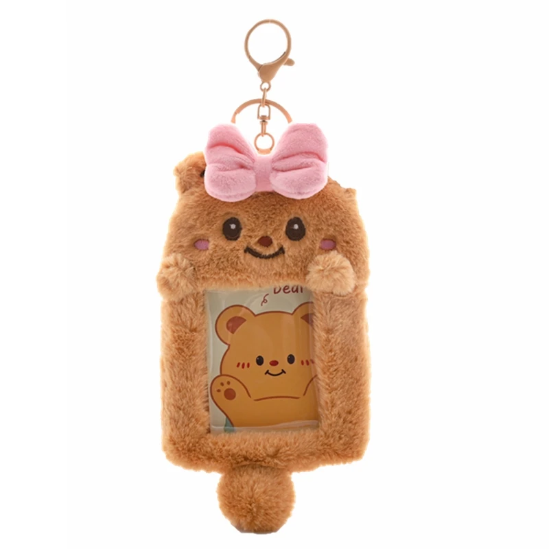 3 Inch Plush Photocards Holder Keychain Hamster Bee Cat Bear Panda Kpop Binder Instax Mini Photo Album Photo Card Holder Photocard Protector Photocards Collection for Photograph Korea Idol