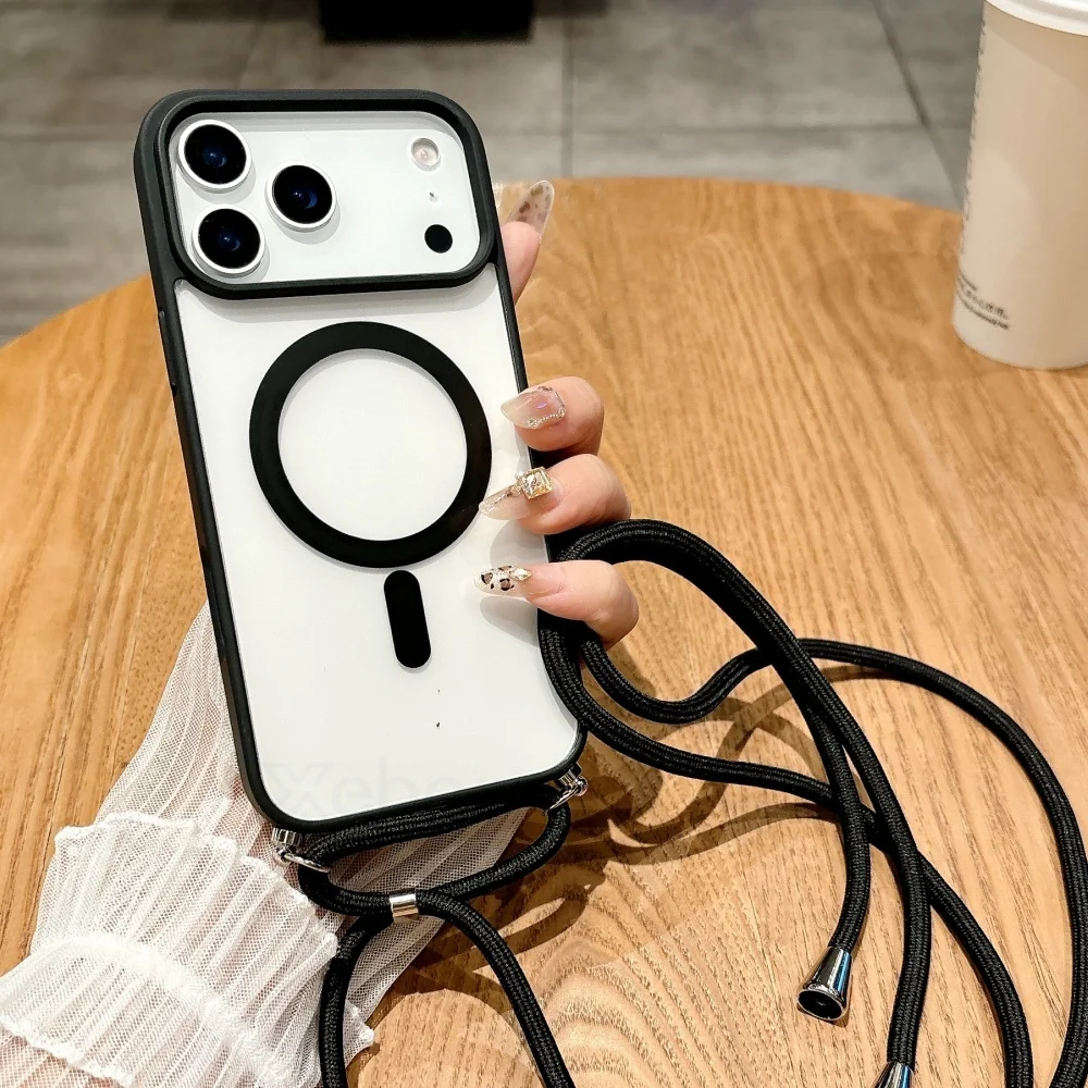 Universal MagSafe Crossbody Strap Case - Shockproof Wireless Charging Cover with Lanyard