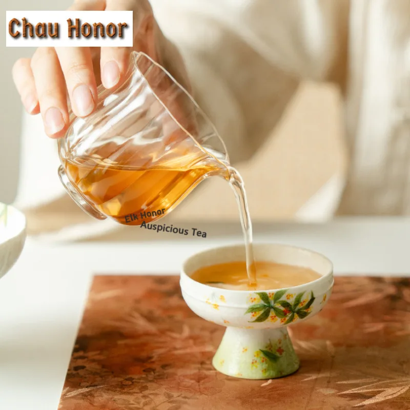 1pc 55ml Hand-painted Osmanthus Flowers Teacup Traditional Tea Bowl Mug Tea-tasting Smelling Cup Jianzhan Master Cups Craft Gift