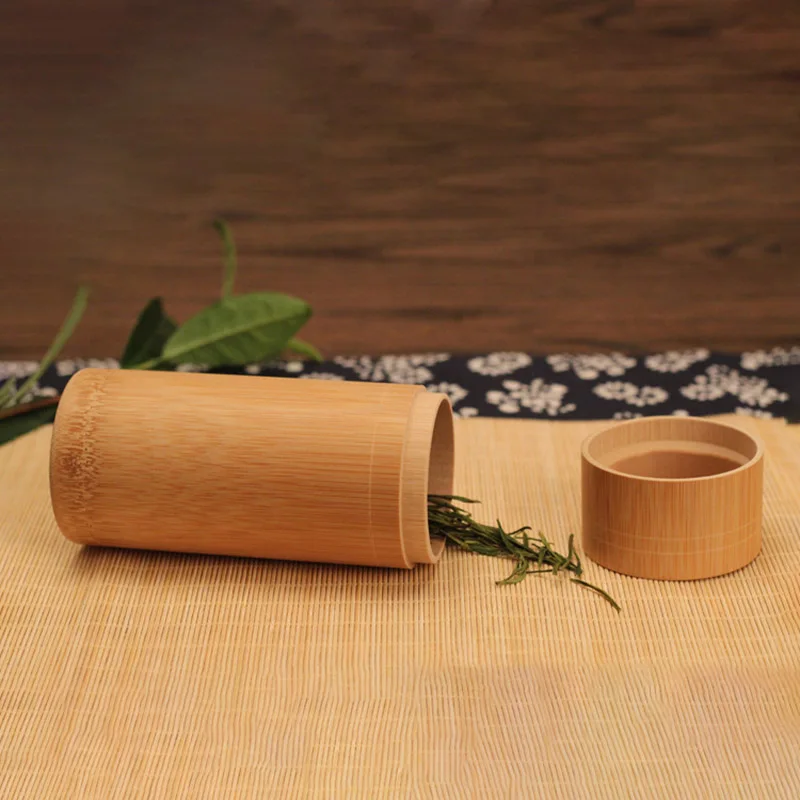 Pure Bamboo Straight Cylinder Tea Caddy Portable Tea Caddy Storage Box for Home and Travel tea canister airtight container
