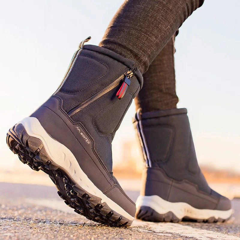 Platform Boots Men Snow Boots Ankle Plush Warm Thicken Winter Shoes Male New Comfortable Non-slip Outdoor Booties Man Shoes