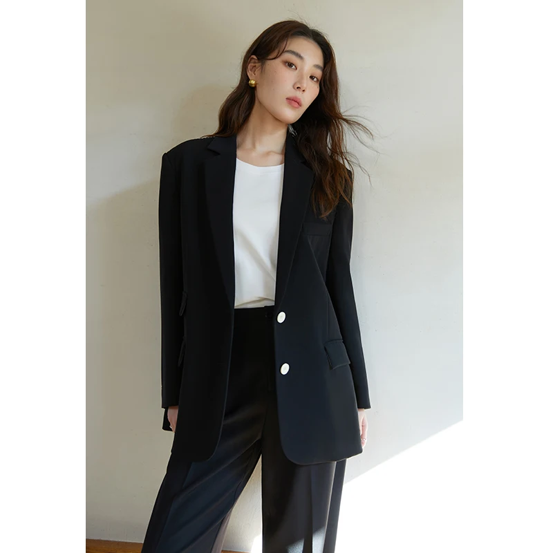 DUSHU Women Blazer Sets Commuter Style Flip Collar Suit Jacket for Women Autumn New Loose Style Office Lady Blazer Trousers