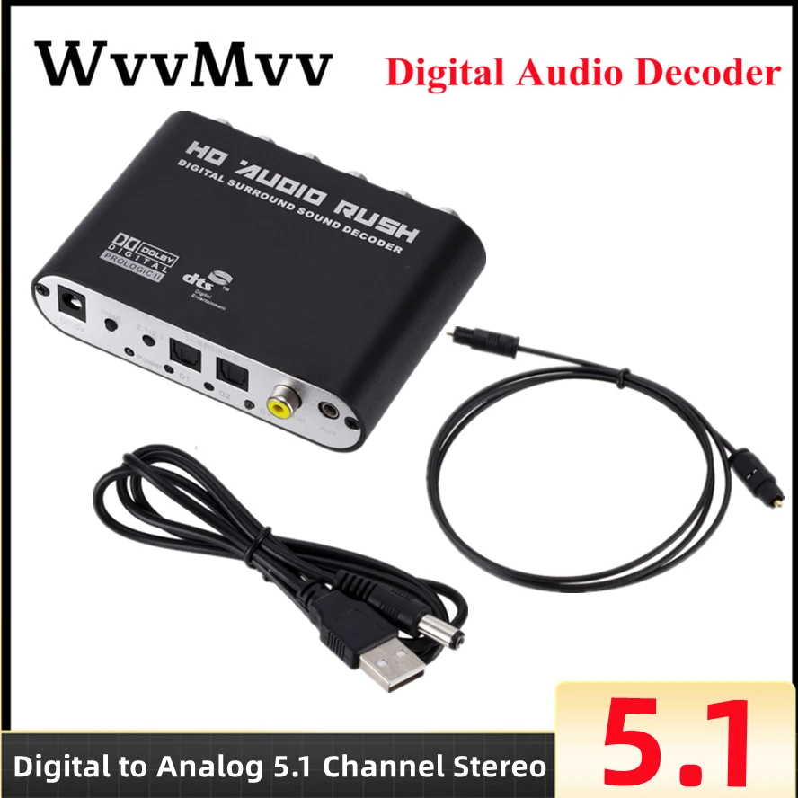 Áudio Digital para Analógico 5.1 Canal Stereo Conversor Dac Óptico Spdif Coaxial Aux 3.5 mm para Rca Som Decodificador Amplificador Ac3