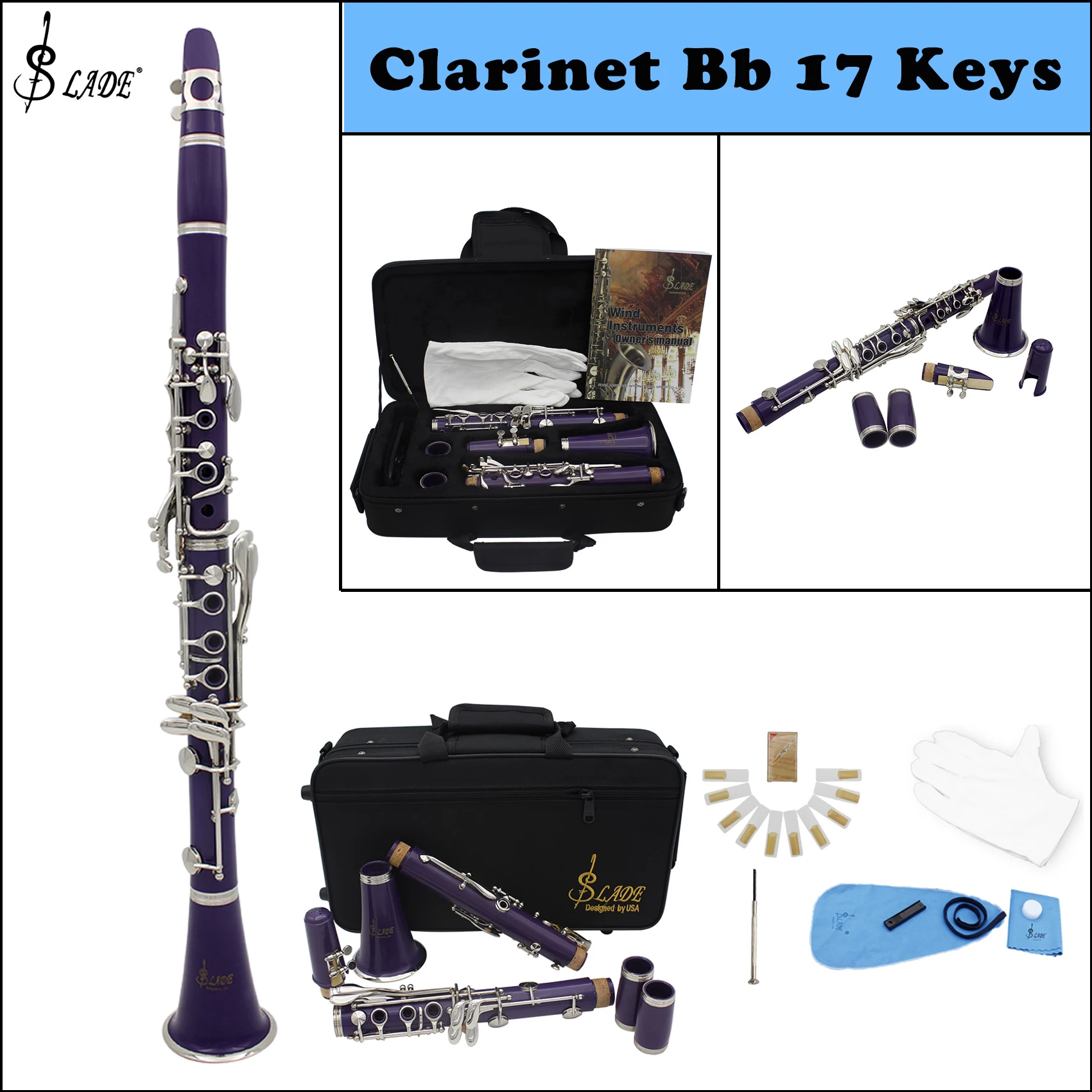 SLADE 17 Keys Clarinet Bb Clarinet 6 Rings Blackwinds Clarinetto Portable Bakelite With Parts Woodwind Instruments