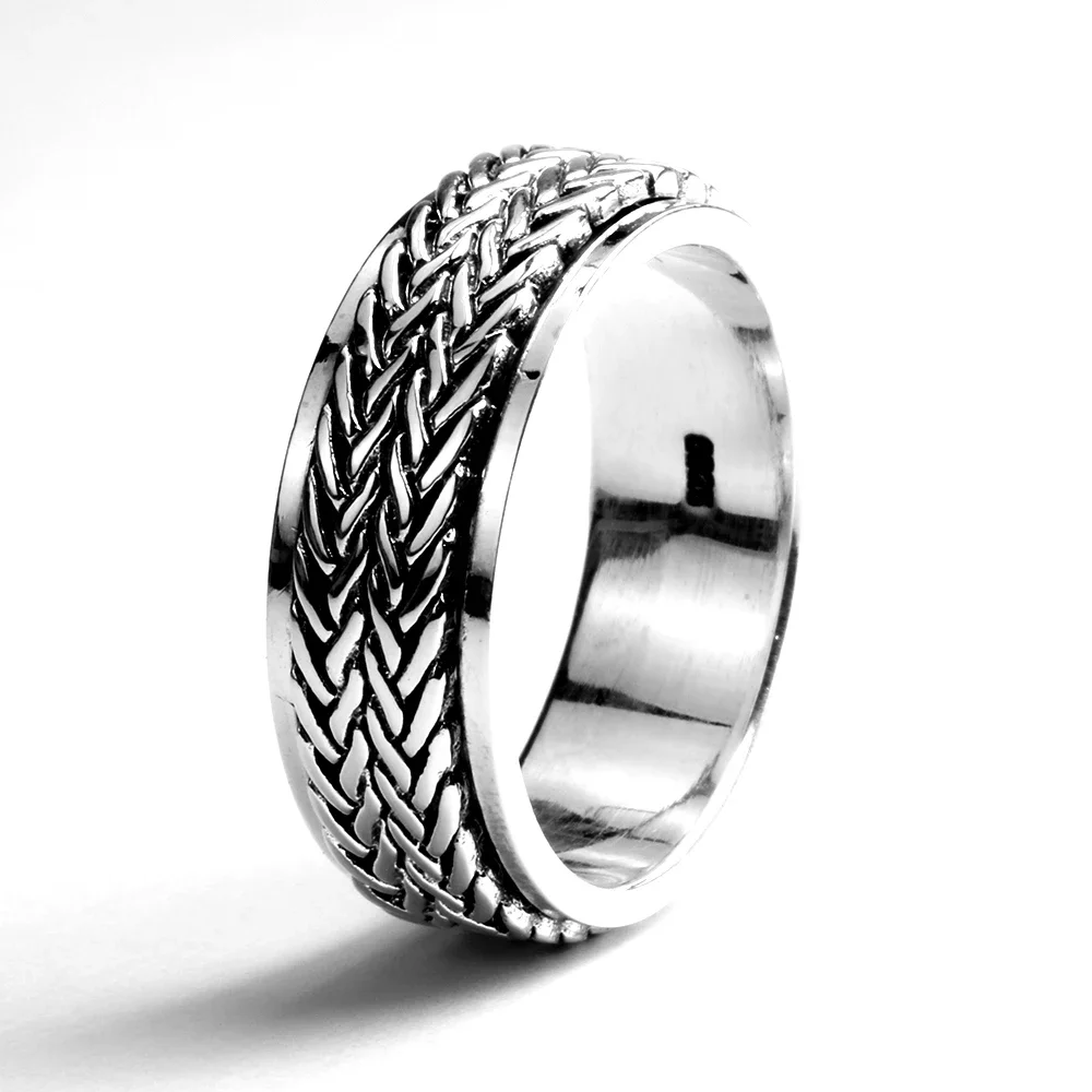 Silver Rings Silver Ring Rotating Ring 925 Sterling Silver Rotatable Rings For Men And Women Simple Hemp Rope Type Spinner Vintage Male Jewelry