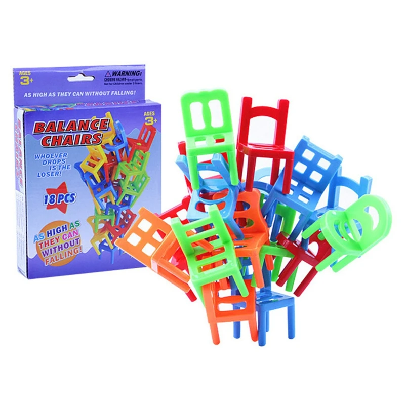

Tumble-Jumble Stacking Blocks for Children Colorful Balance Chairs 18Pcs Montessori Stacking Game Tower for Child 3 4 5