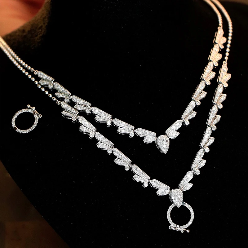 Sbd9a2264beb34426a3ad803f13248bb0S Aazuo Luxury Jewelry 18K Orignal White Gold Real Diamonds 0.80ct Luxury Necklace Gifted For Women Wedding Link Chain Au750