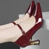 zapatos de mujer women fashion wine red patent leather buckle strap high heel shoes lady plus size black comfort pumps ha317