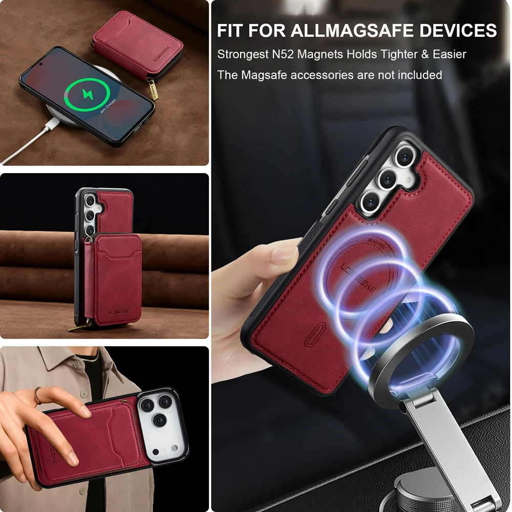 Leather Magnetic Wallet Case with Wireless Charging Functionality