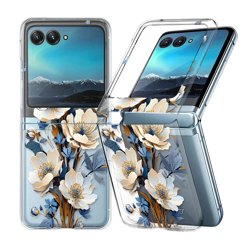 Floral Clear Shockproof Folding Phone Case - Transparent Hard Back Cover