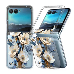 Coque de téléphone pliable transparente et antichoc avec floral - Housse rigide transparente