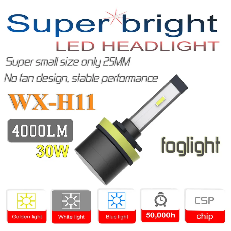 LED 안개등 자동차 헤드라이트 전구 SuperMini 내장 드라이버 팬리스 헤드램프 H1 H3 H4 H7 9005 HB3 9006 HB4 H13 H27