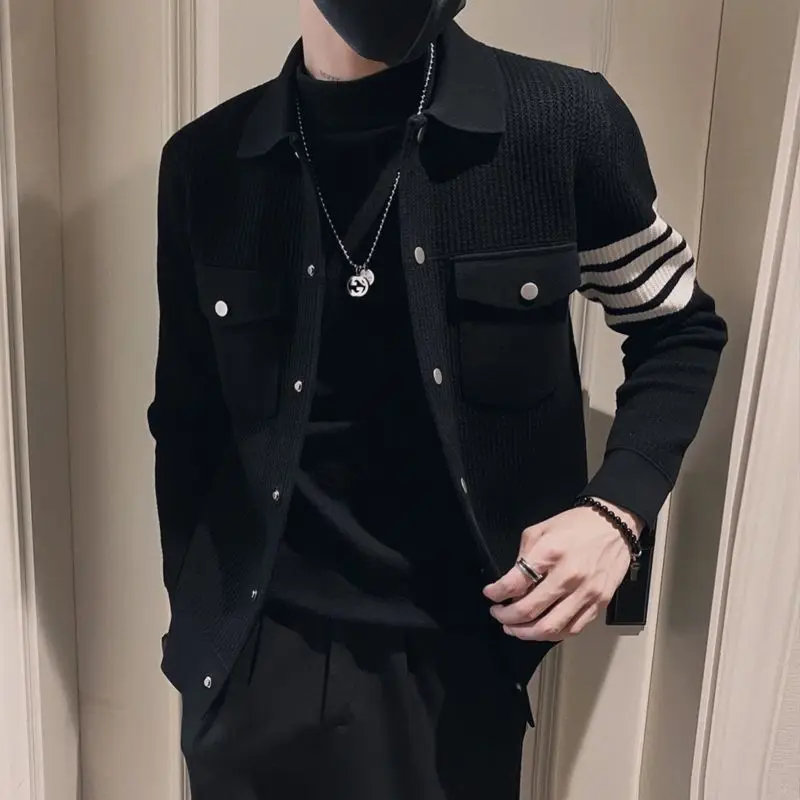 Autumn Winter KPOP Fashion Style Harajuku Slim Fit Outerwear Loose Casual All Match Knitwear Lapel Cardigan Pockets Sweaters