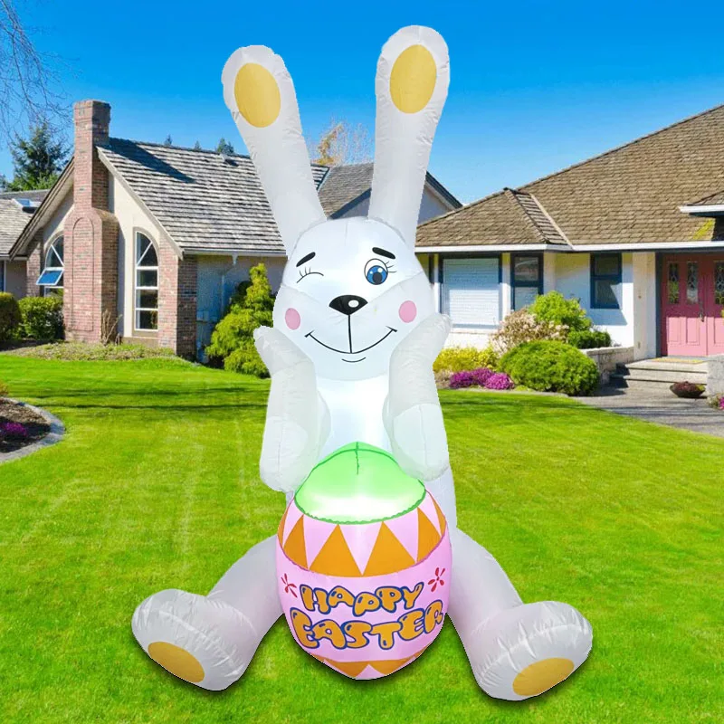 

Easter Inflatables Outdoor Decorations Cute Bunny Egg LED Lighted Blow Up Yard Decor for Holiday Party Garden Lawn Home Ornament