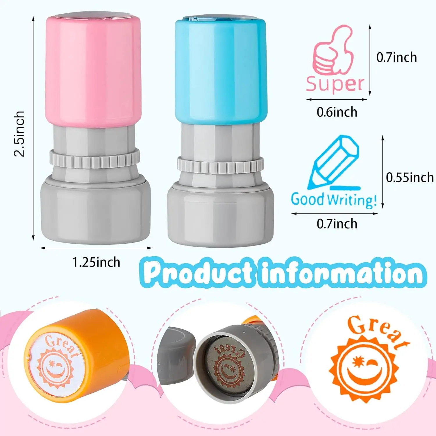8-Pack Teacher Stamps Self-Refilling Ink Teacher Stamp Set Picture Stamps Motivational Color Supplies Hom
