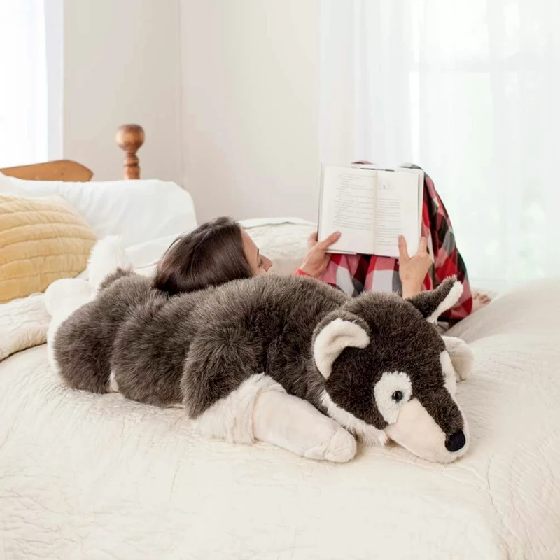 Giant Plush Wolf Soft Body Pillow Large Realistic Stuffed Animal Toy 30" x 10"