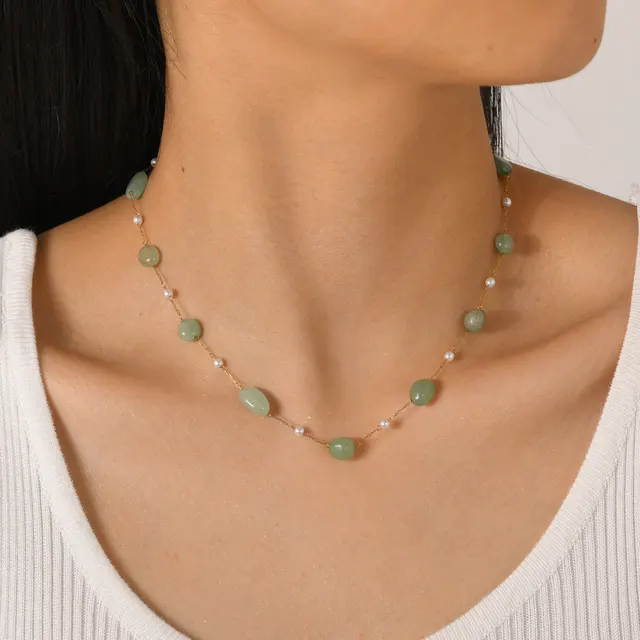 Boho-Collier de plage en pierre naturelle irrégulière pour femmes, colliers de la présidence, acier inoxydable 216.239.perle diversifier, cadeau de bijoux 1