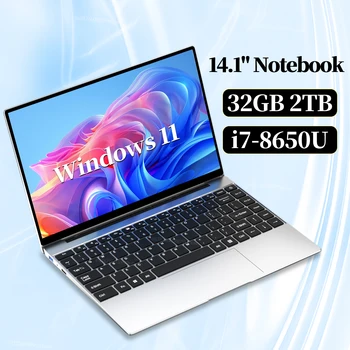 2025 14.1 inch Portable Laptop 32GB 2TB Intel Core i7 8650U Windows 11 Gaming Computer PC Gamer office Notebook 1920*1080 HD