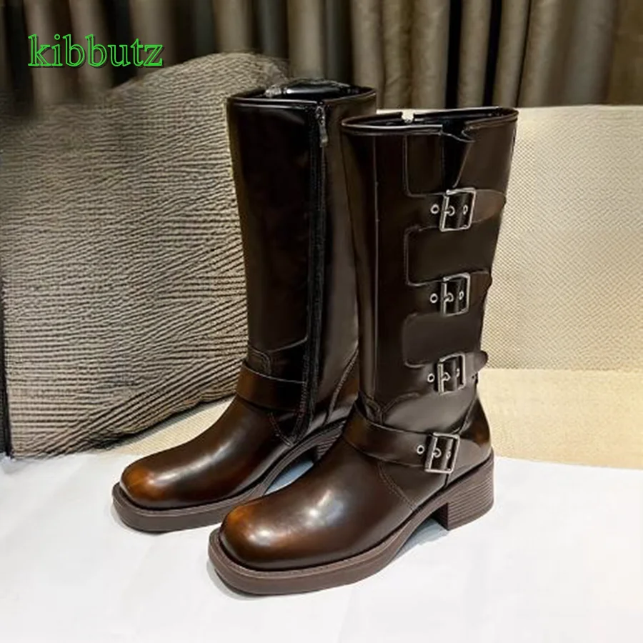 TAVIMART  -  Shoes   Fashion Boots Woman Boots-Women Round Toe Winter Footwear Punk Mid Calf Large Size Autumn Ladies Rubber High