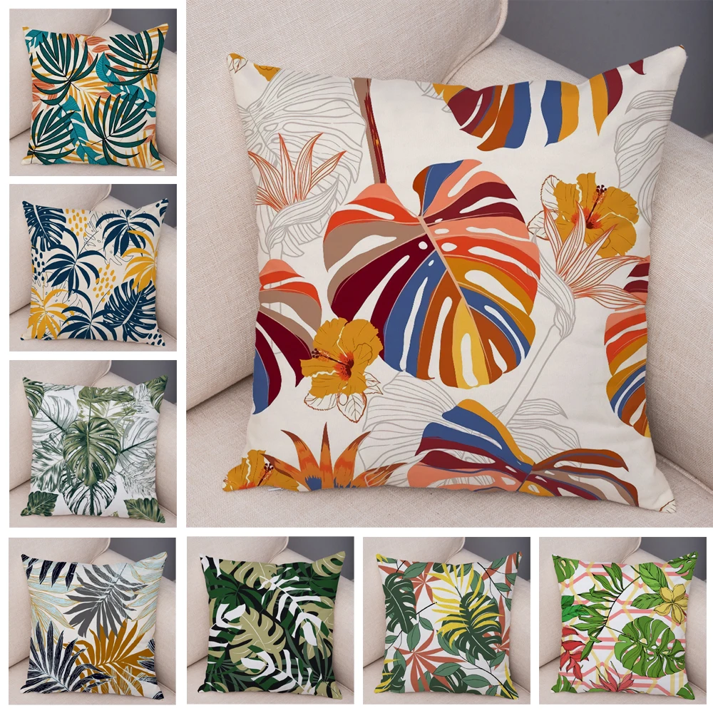 

Nordic Style Plant Monstera Cushion Cover Both Sides Throw Pillow Case for Sofa Home Car Decor Cartoon Tropical Leaf Pillowcase