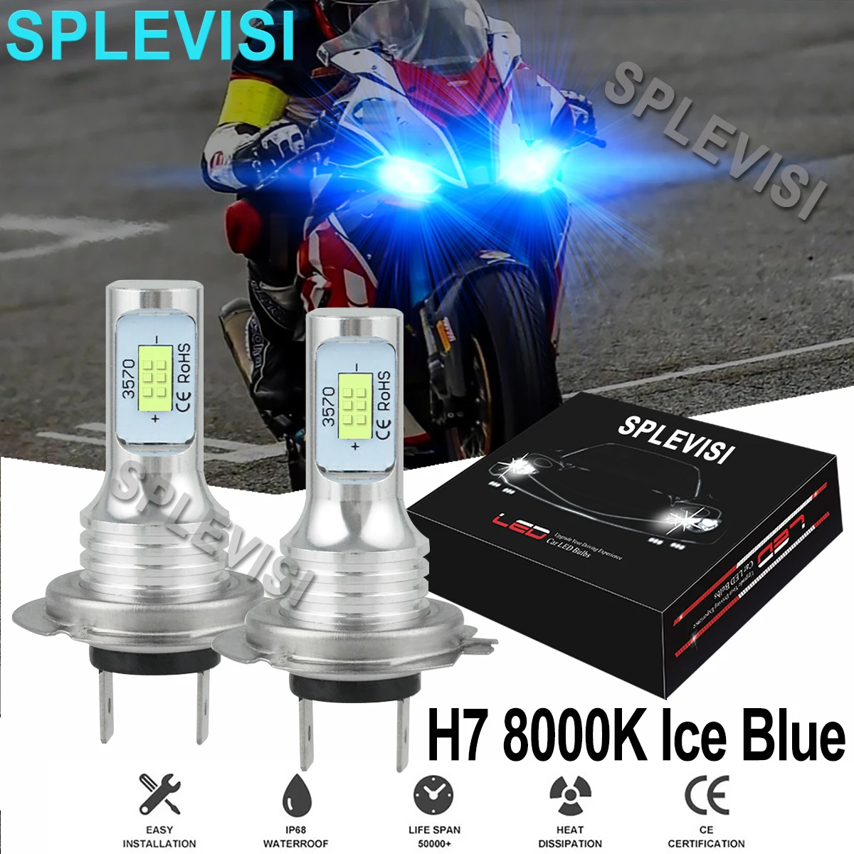

2x70W 8000K Ice Blue Motorcycle LED H7 Headlight Kit For BMW S1000rr S1000xr 2009 2010 2011 2012 2013 2014 2015 2016 2017 2018