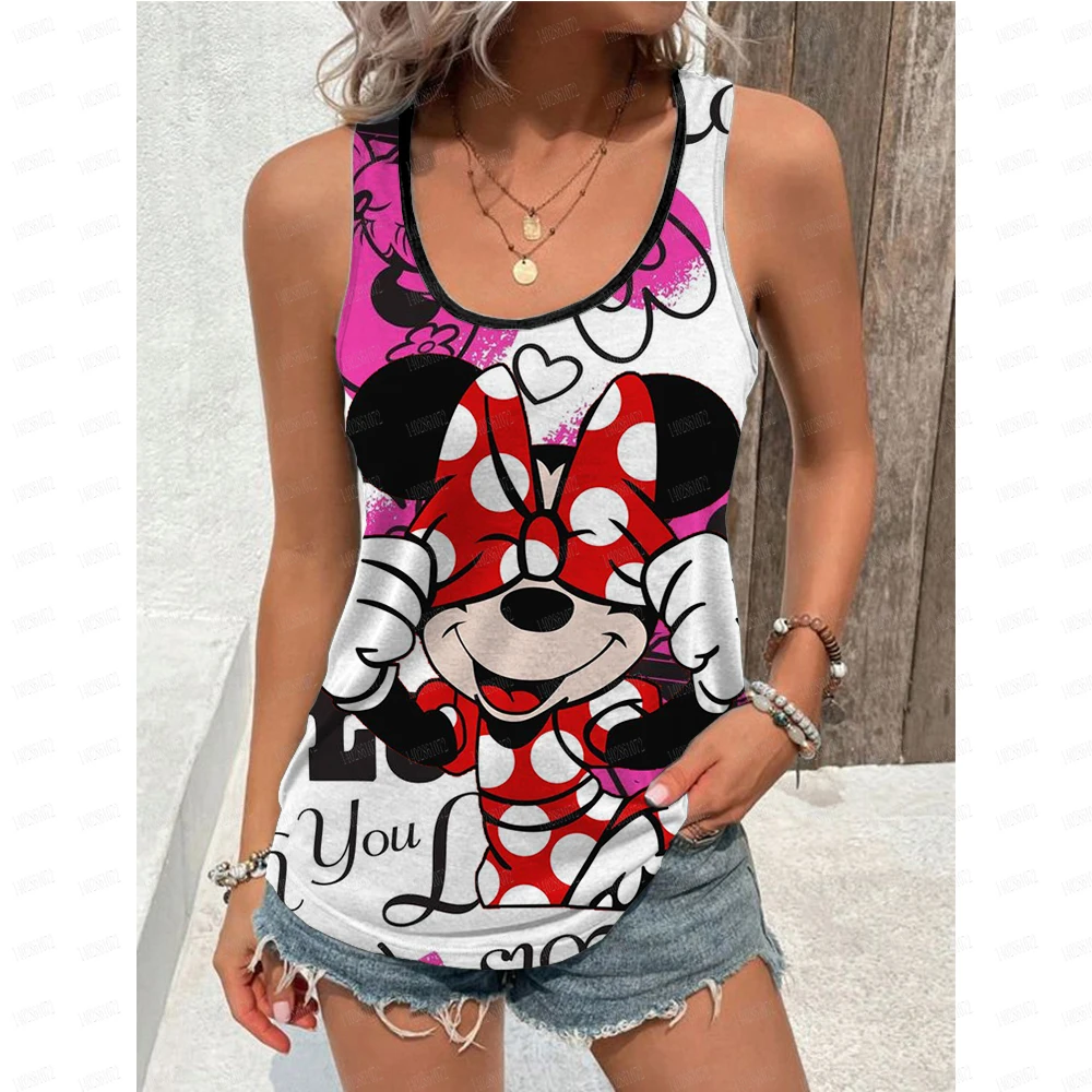 Disney Summer Women Minnie Mouse Mickey Mouse Tank Tops Tees Fashion Sleeveless Clothing Streetwear Female Casual Outfit Vest