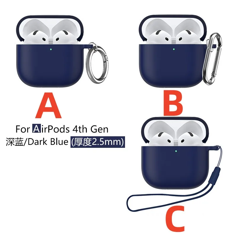 Funda Silicona Airpods 4 2024 - LED Visible + Kit Limpieza - Anticaídas Y Antiarañazos - Azul Oscuro Airpods 4 Cancelación Ruido