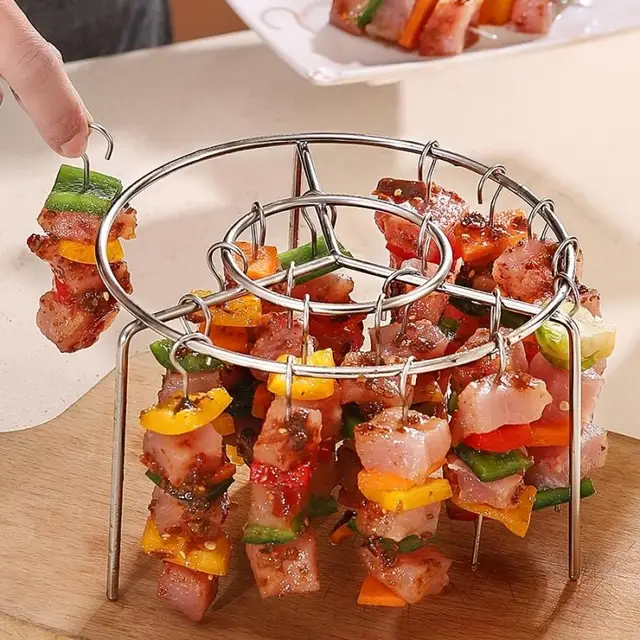 Air Fryer Stainless Steel Grill Vertical Skewer Hanging Oven Kebab Rack Kebab Holder Kitchen Gadgets Grill Outdoor Grill Bracket 4